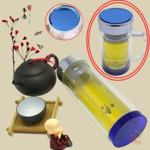 Double layer thickened tea cup blue glass with handle handle handle office Cup straight Cup heat insulation Cup hand Cup