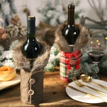  Christmas new dining table red wine cover Plush plaid clothes skirt wine bottle cover Home wine cabinet decorations