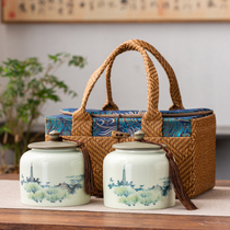 Ceramic tea pot Retro bag packaging gift box empty box Black tea green tea Longjing Puer sealed pot Universal gift