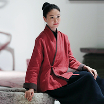 Autumn and winter style Chinese coat Chinese style womens Zen tea dress buckle home clothing improved Hanfu womens suit