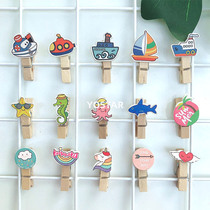 Cute small wooden clip hemp rope photo wall color cartoon mini photo note clip ins Net Red fresh small clip