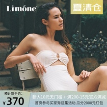 Limone new towel vintage tortoiseshell bandeau one-piece swimsuit womens high waist small chest seaside vacation ins