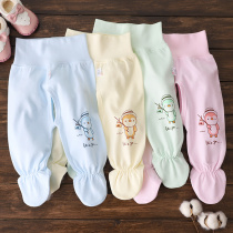 Newborn baby High waist protector navel Pack foot with foot and fall pants baby open crotch pants spring autumn season pure cotton even socks pants