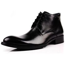High-top leather shoes mens pointed lace-up British business casual short boots Korean version of the new hair stylist leather boots leather tide