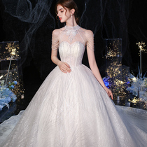 Light main wedding dress 2021 new bride hanging neck luxury big tailing French simple temperament Palace wind out yarn