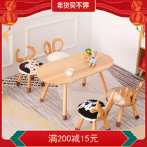 Nordic wood childrens toys kindergarten baby manual learning table and chair combination creative personality leisure long table