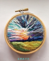 Natural hand-made hot-selling poems and distant 3D hand-embroidered Landscape Map A material contains 15CM bamboo embroidery jump