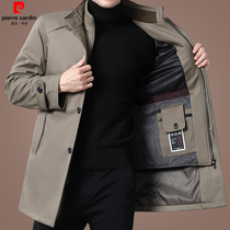 Pierre Cardin autumn and winter long windbreaker mens middle-aged thick detachable wool liner business jacket