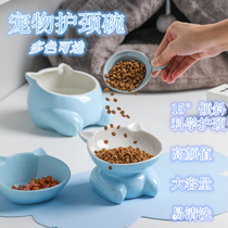 Cat bowl food bowl cat bowl ceramic drinking bowl Pet Bowl small Q Bowl protection cervical oblique mouth kittens anti-knock