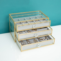 European-style drawer jewelry storage jewelry box Glass earrings earrings ring necklace jewelry storage box dustproof