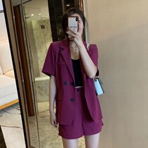 Joker Europe Station Simple Fashion Set Women 2021 Loose Lapel Single Breasted Jacket High Waist Straight Shorts Women