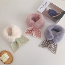 Japanese wave spot splicing children plush warm cover scarf autumn and winter baby imitation rabbit hair thick scarf