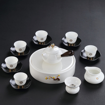 Jingdezhen sheep fat jade white porcelain tea set Household teacup simple set of ceramic Kung fu bubble cover bowl tea pot