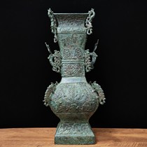In the middle of spring and autumn bronze kyu dragon cube pot height 59 cm width 26 cm long 26 cm weight about 22 kg