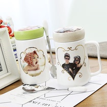 Creative DIY custom photo mug Ceramic cup Handy cup Couple water cup Non-color cup with lid to send spoon