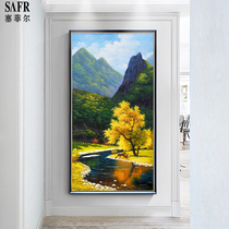 Hand-painted oil painting American porch into the house large landscape landscape decoration painting European living room vertical light luxury painting hanging painting