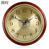 Han time clock European style solid wood pure copper wall clock living room silent modern simple creative office clock HW38