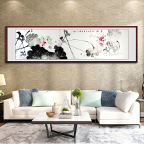 Lotus National Painting Pure Hand Painted Six Feet of Banners Ink writing Flowers Birds of the Living Room Decoration has been framed