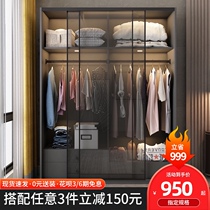 Glass sliding door wardrobe Small apartment sliding door Nordic light luxury sliding door Modern simple household bedroom large wardrobe