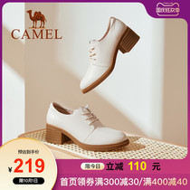 Camel womens shoes 2021 new autumn and winter English style small leather shoes Womens Classic flat round head thick heel single shoes