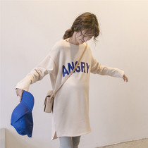 Pregnancy Woman Dress Sweatshirt Spring Autumn Out Fashion style Pure Cotton Long Sleeves Mid dress Korean version Pregnant Woman Blouse Spring Dress
