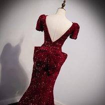 Sequin evening dress skirt womens summer niche light luxury high-end toast dress bride noble temperament host dress