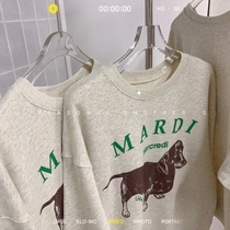 Spot Korean * mardi* The same cute dog print crew neck terry sweater imported fabric