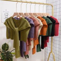 Shoulder small shawl in winter outside Korean knitted knot scarf female autumn winter cold warm shawl collar