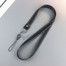 Simple pure black mobile phone lanyard male key chain female hanging neck long rope anti-lost hanging chain wrist strap short rope tide