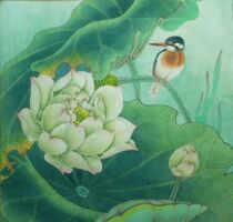 Chinese painting meticulous painting manual hook rice paper draft sketch Lotus Kingfisher can be directly painted