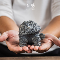 Shi Yin Wujin Black and White Root Stone Turtle Color Tea Pet Plaid Boutique Tea Accessories Boutique Tea Accessories Can be used to raise money