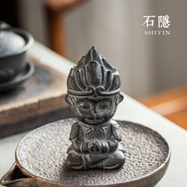  Shi Yin sculpture handmade black gold stone head color-changing tea Pet monkey ornaments can raise lucky tea to play with Sun Wukong Da Sheng Tea ceremony