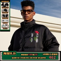 MEDM Tide Brand Rose Embroidery Mens Stand Collar Down Jacket Mens Winter Short American Trend Thickened Warm Jacket