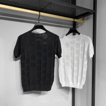 Summer new mens ice silk openwork breathable half-sleeve sweater fashion solid color wild youth thin T-shirt tide