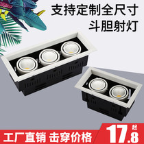 LED bold light Double-headed single-headed three-headed double-eyed spotlight downlight Black square grille embedded bean bile commercial