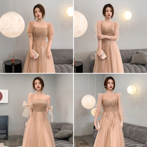 Champagne bridesmaid clothing 2021 new winter long sleeve sister Group dress dress dress women winter long high feel thin