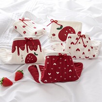 6 strips of love strawberry underwear Big Red Girl underwear Loli wind cotton crotch low waist female student breifs