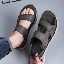 Genuine Leather Sandals Mens Leisure Sports Driving 2022 Summer New Tide Non-slip Latex Soft Bottom Dual-use Beach Slippers