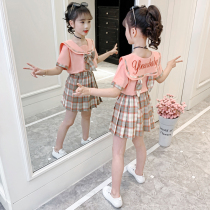 Girls suit summer 2021 new foreign style net red childrens clothing little girl college style childrens skirt two-piece set tide