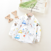 2021 spring new boys cotton shirt childrens Korean cartoon long-sleeved shirt childrens baby foreign style top