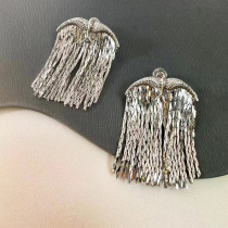 Doudou with Wens bird tassel long party earrings silver female exaggerated shining asymmetric earrings