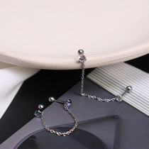 Titanium steel earbone nail fine needle double ear hole ear nail color zircons chain double ear hole earrings female one-piece lukewarm wind