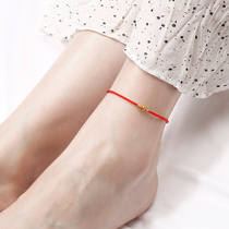 999 gold transfer beads gold anklet Women summer red rope foot rope small gold beads hand-woven sexy