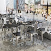 Industrial style dining bar bar rock plate table and chair combination American restaurant table and chair Simple cafe table and chair Silver