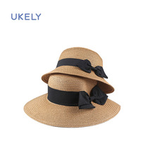 The same straw hat parent-child baby childrens hat Summer vacation sunscreen hat Visor hat woven sun hat girl fisherman