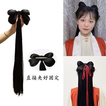 Ancient costume wig full hair silk soft back Press bow cute hair bundle shape ancient style Hanfu daily good with hair bun