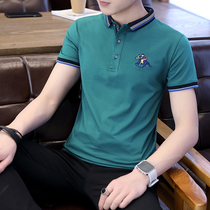 Polo shirt mens short-sleeved summer Port trend brand embroidery lapel t-shirt pure cotton mens fashion slim handsome clothes