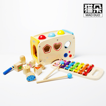Cat duo beating toy children Girl Boy puzzle early education wooden knocking table eight-Tone Two-in-one piano