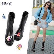 Jelly rain shoes womens fashion outer wear middle tube rubber shoes non-slip Korean version of galoshes car wash work shoes rain boots waterproof