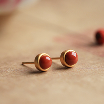 Small silversmith south red agate sterling silver red new year model suitable for new year earrings female retro life year earrings earrings earrings
